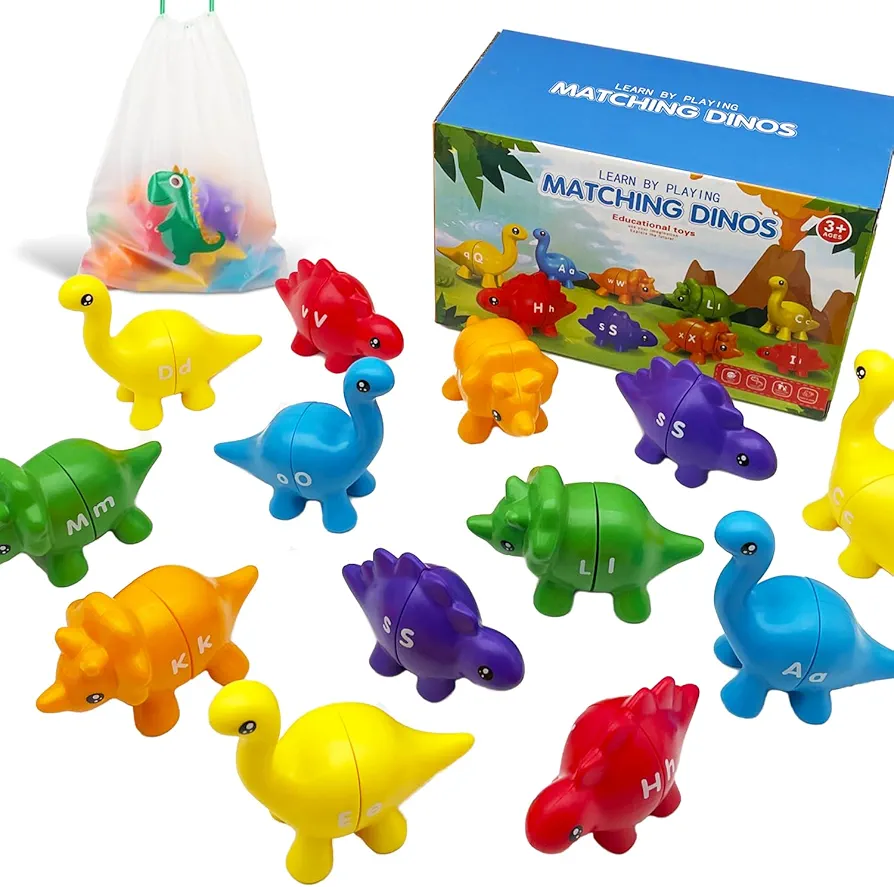 Montessori Learning Toys for Toddlers, Matching Letters Fine Motor Toy, Double-Sided 26 PCS ABC Dinosaur Alphabet Games for Kids Ages 3-5 (Letters)