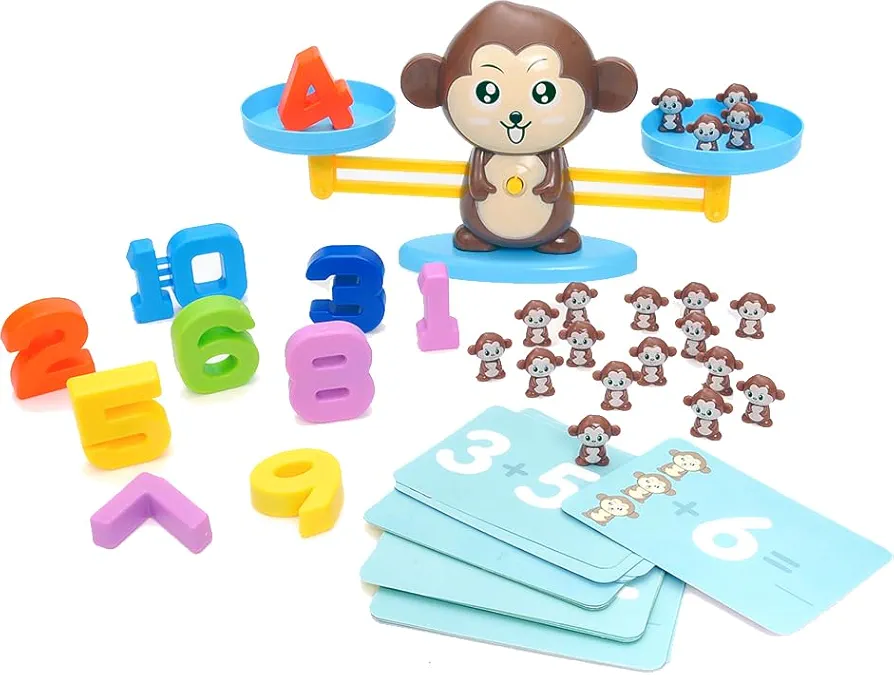 PowerTRC Balancing Monkey Number Counting Math Game for Toddlers, STEM Learning Game for Kids, Fun Educational Gifts for Boys Girls Ages 3 4 5 6 7+ (64 Pieces)