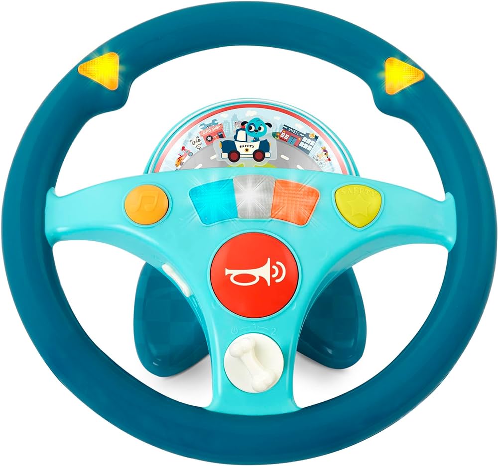 B. toys- Woofer's Musical Driving Wheel- Pretend Play Steering Wheel – Musical Driving Wheel – Music, Sounds & Lights – Steering Wheel for Toddlers, Kids – 2 Years +