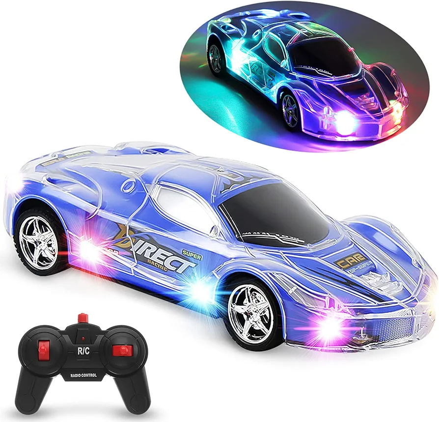 Haktoys Remote Control Sports Car: Radio Control Racing Toy Vehicle with LED Flashing Lights - Great Gift for Kids, Boys and Girls (Blue)