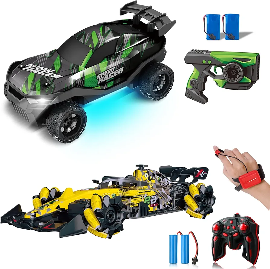 1/24 RC Drift Car + 1/14 F1 RC Stunt Car RC Drift Car LED Lights Drifting Tire Racing Sport Toy Car for Adults Boys Girls Kids Gift 2Pcs Rechargeable Batteries