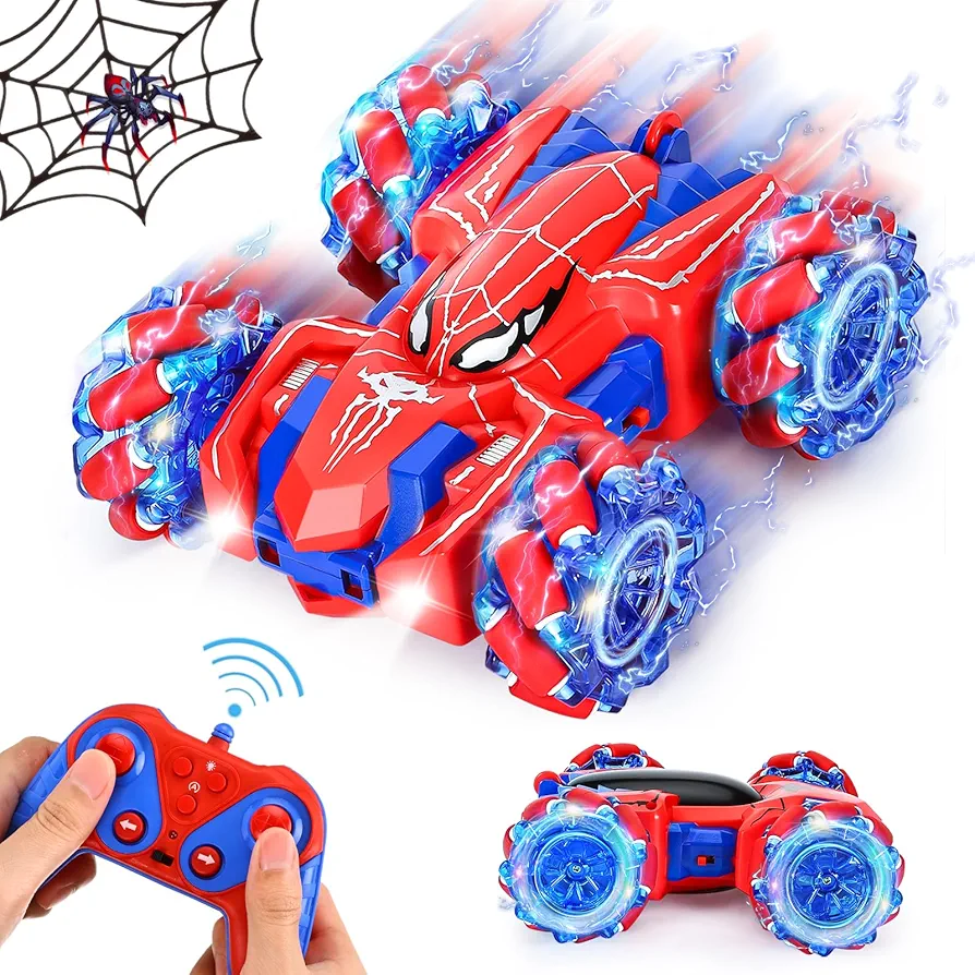 Spider Remote Control Car for Boys 4-6,360° Rotating Double-Sided Rechargeable RC Stunt Cars with Cool Headlights,2.4Ghz 4WD Off-Road Racing Cars for Kids age 4 5 6 7 8 9 10 11 12