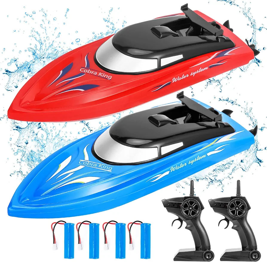 2Pack RC Boat,20+/10+MPH Remote Control Boats with LED Light for Kids and Adults,2.4G High Speed Remote Control Boats, Fast RC Boats for Pools and Lakes,4 Rechargeable Battery Pool Toys for Kids