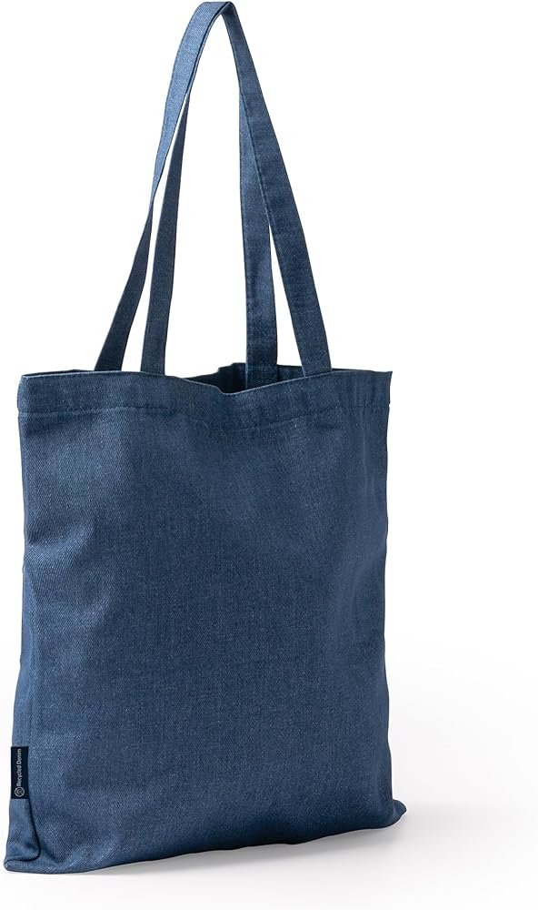 Recycled Denim Tote Bag with Long Handles 70cm, blue, 38 x 24 cm