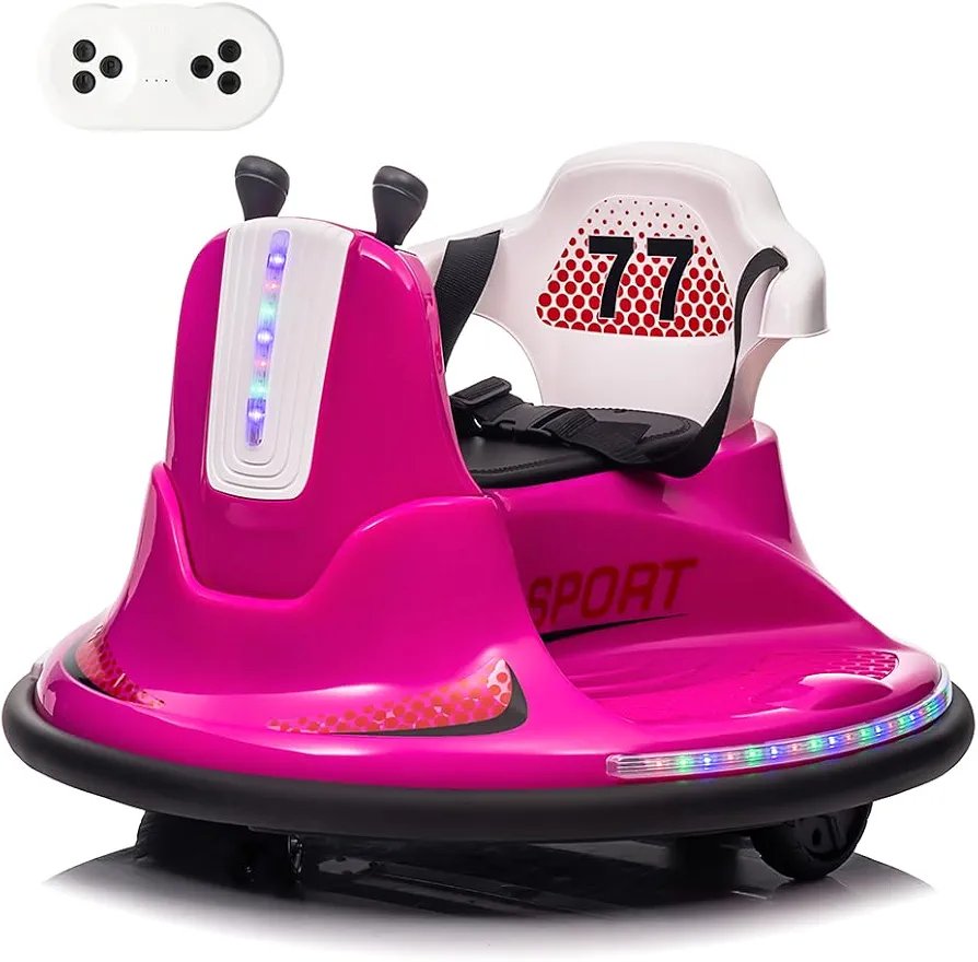 Ride On Bumper Car, Electric Kids Ride On Car with Remote Control, Safety Belt, Music, Flashing Lights, 360 Degree Spin, 2 Driving Modes, Bumper Car for Toddlers,Boys and Girls,Pink