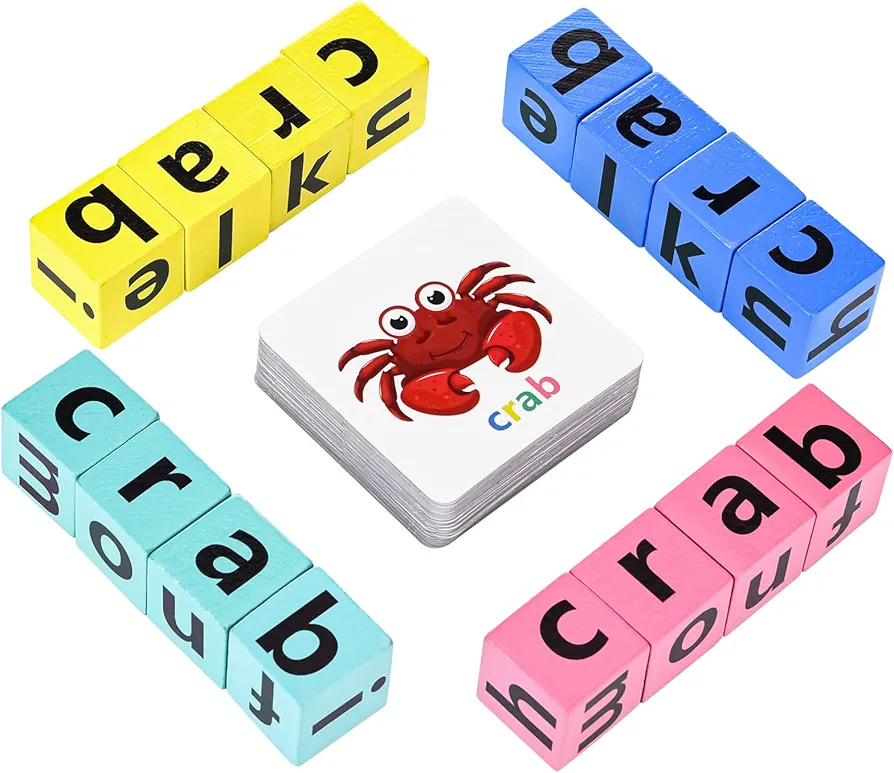 Wooden Blocks Spelling Game, Wooden Alphabet Puzzles Blocks, Matching Letter Game Kids Toys Alphabet Spelling Game Toys Montessori Learning Toy Early, Learning Toys for Kids Ages