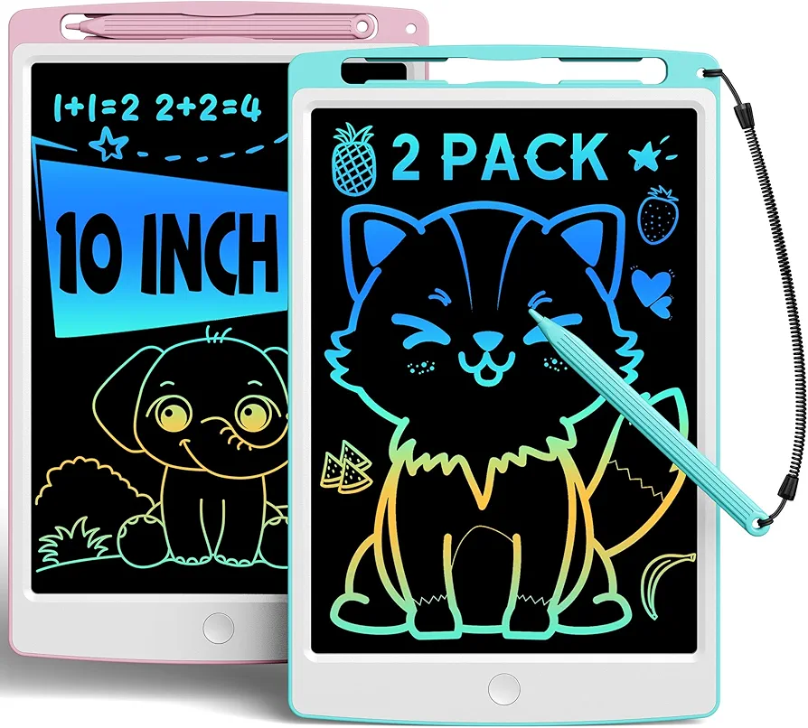 bravokids 2 Pack LCD Writing Tablet for Kids Toys, 10 Inch Colorful Erasable Doodle Board Drawing Pad for Kids, Car Trip Educational Toys Christmas Gift for 3 4 5 6 7 Girls Boys Toddlers