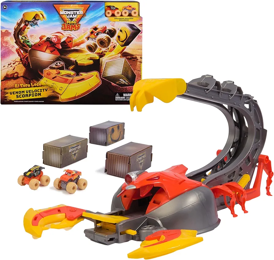 Monster Jam, El Toro Loco Venom Velocity Scorpion Playset, Mini Jams, 2 Exclusive Die-Cast El Toro Loco and Max-D Monster Truck 1:87 Scale, Kids Toys for Boys Ages 3 4 5 6+