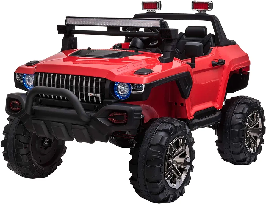 Aosom Big Size 53" L 2-Seater 12V Police Car Ride-on Truck with Remote Control, Battery-Operated Electric Car for Kids with Suspension, MP3 Player, Lights, Music, Horn, Red