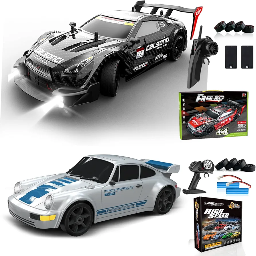 RC Drift Car 1:16 Scale 4WD RC Car 30km/h High Speed+RC Drift Car 1:24 Scale 4WD RC Car 15km/h High Speed Racing Sport Toy Car for Adults Boys Girls Kids Gift 2Pcs Rechargeable Battery