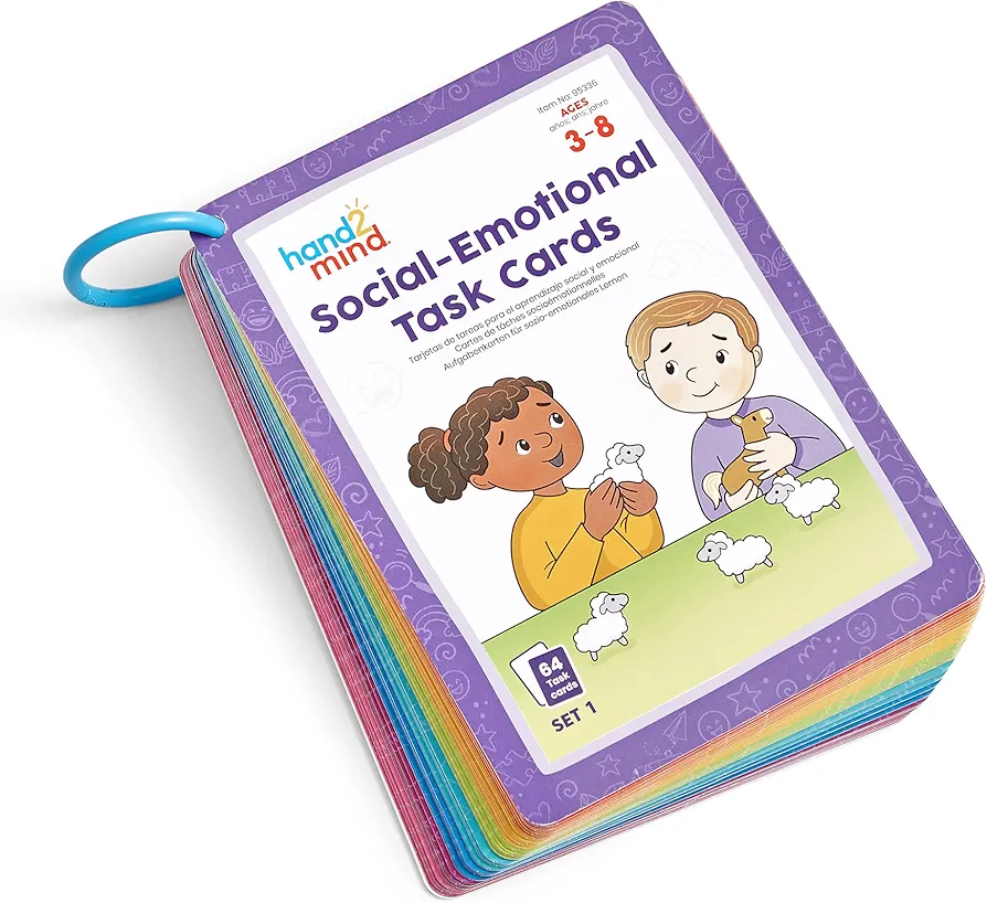 hand2mind Social Emotional Task Cards for Ages 3+, Social Emotional Learning, Play Therapy Toys for Counselors, Social Skills Activities for Kids, Conversation Starters, Emotional Regulation for Kids