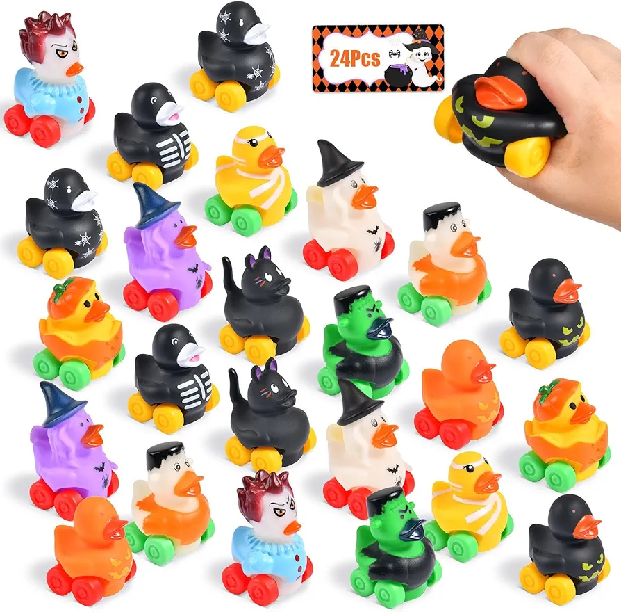 24 Pcs Halloween Party Favor Rubber Ducks Cars Toys Jeep Bath Toys Soft Rubber Duckies Vehicles for Babies Kids Birthday Gifts,Baby Showers,Halloween Decor (Halloween)