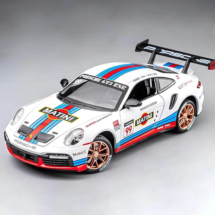 Toy Cars Porsche 911 GT3 RS RSR Turbo S Diecast Model Cars,Pull Back Car with Light and Sound Sports Race Car for Boys Age 4-7 Gifts white Blue