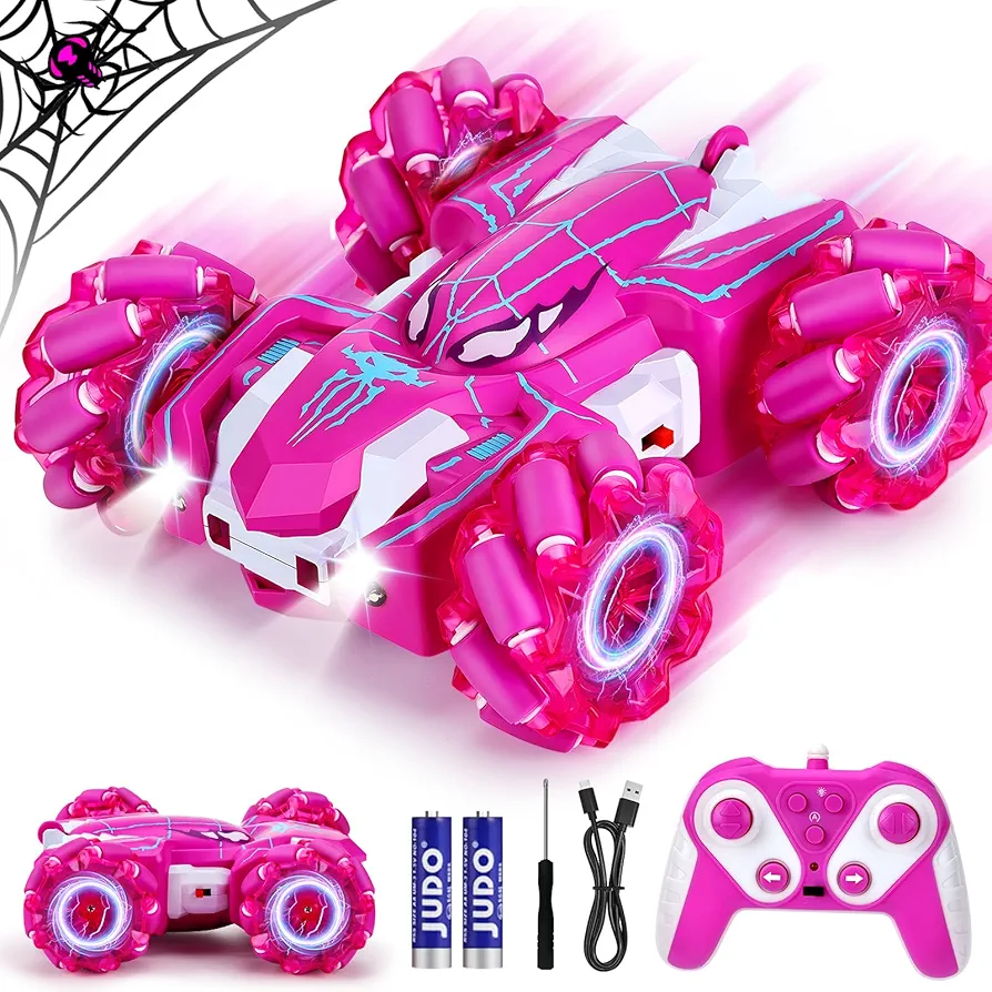 Spider Remote Control Car for Girls Boys, 2.4Ghz Double Sided Drift RC Cars, 360°Rotating 4WD Off-Road Drift Spider Toys Car with Cool Lights, Rechargeable Remote Control Car for Boys 4-7 8-12