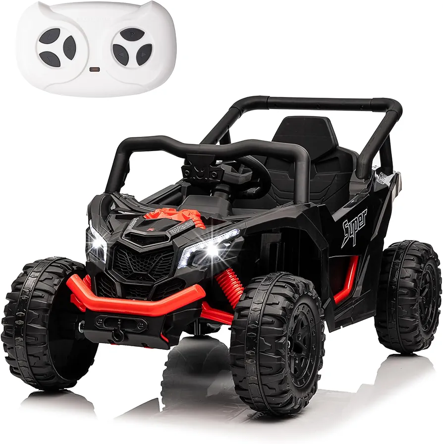 POSTACK Ride On Car for Kids 12V Battery Powered Ride On Toys with Parental Remote Control Off Road Electric Vehicle Power 4 Wheelers UTV for Toddlers Boys Girls w/Music, Bluetooth, Black