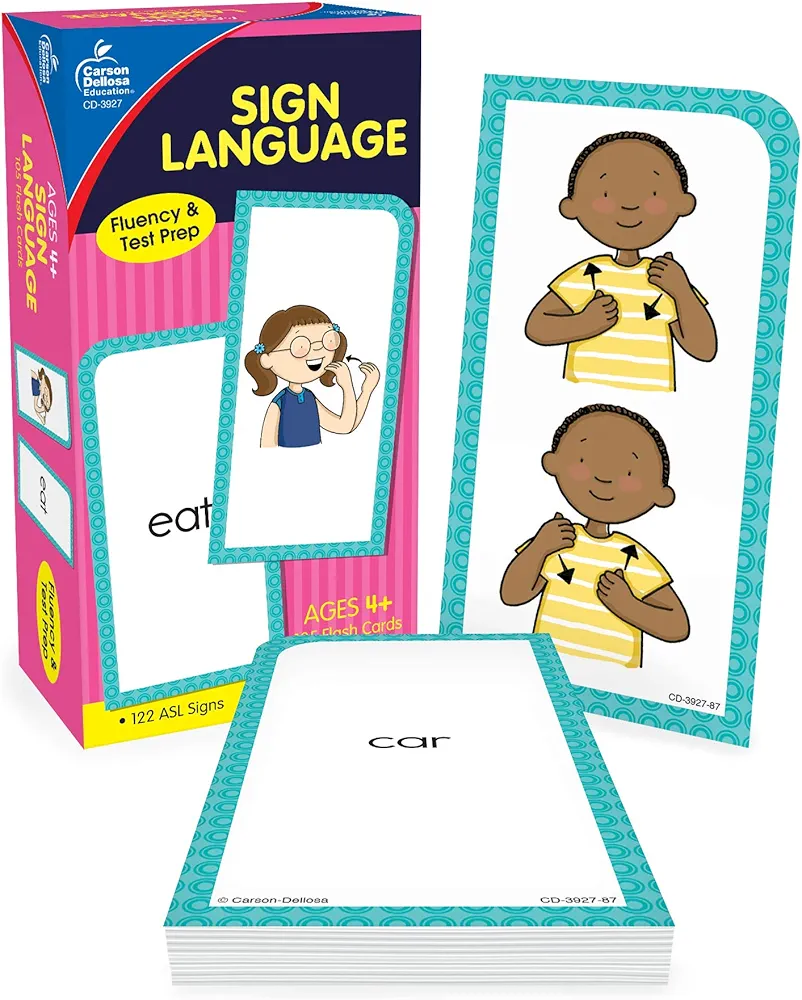 Carson Dellosa 104 American Sign Language Flash Cards for Kids, Toddlers and Beginners, ASL Flash Cards for Kids, ASL Cards for Beginners Covering 122 ASL Signs, Learn Sign Language for Beginners