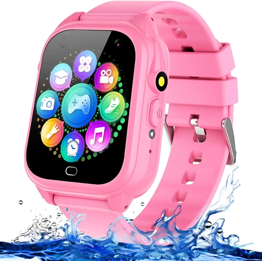 Kids Waterproof Smart Watch for Boys Girls Ages 3-12 Learning Toys with 26 Games Camera Video 1.44" Touchscreen Music Player Alarm Clock Flashlight Pedometer Toddler Watches Birthday Gift