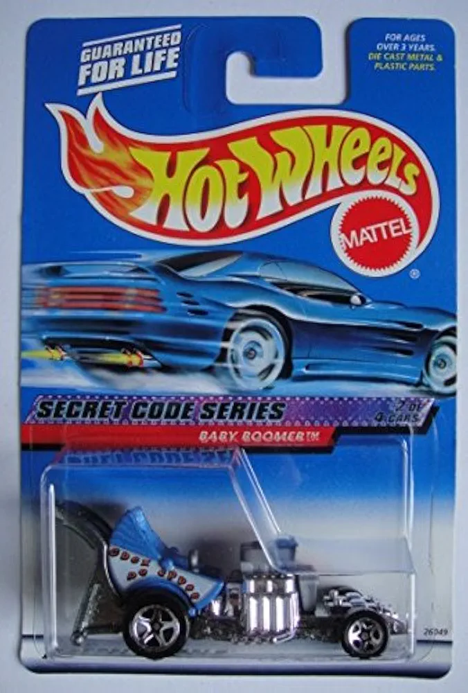 Hot Wheels Secret Code Series #2 of 4 Cars, Silver/Blue Baby Boomer 5 Spoke Blue Card