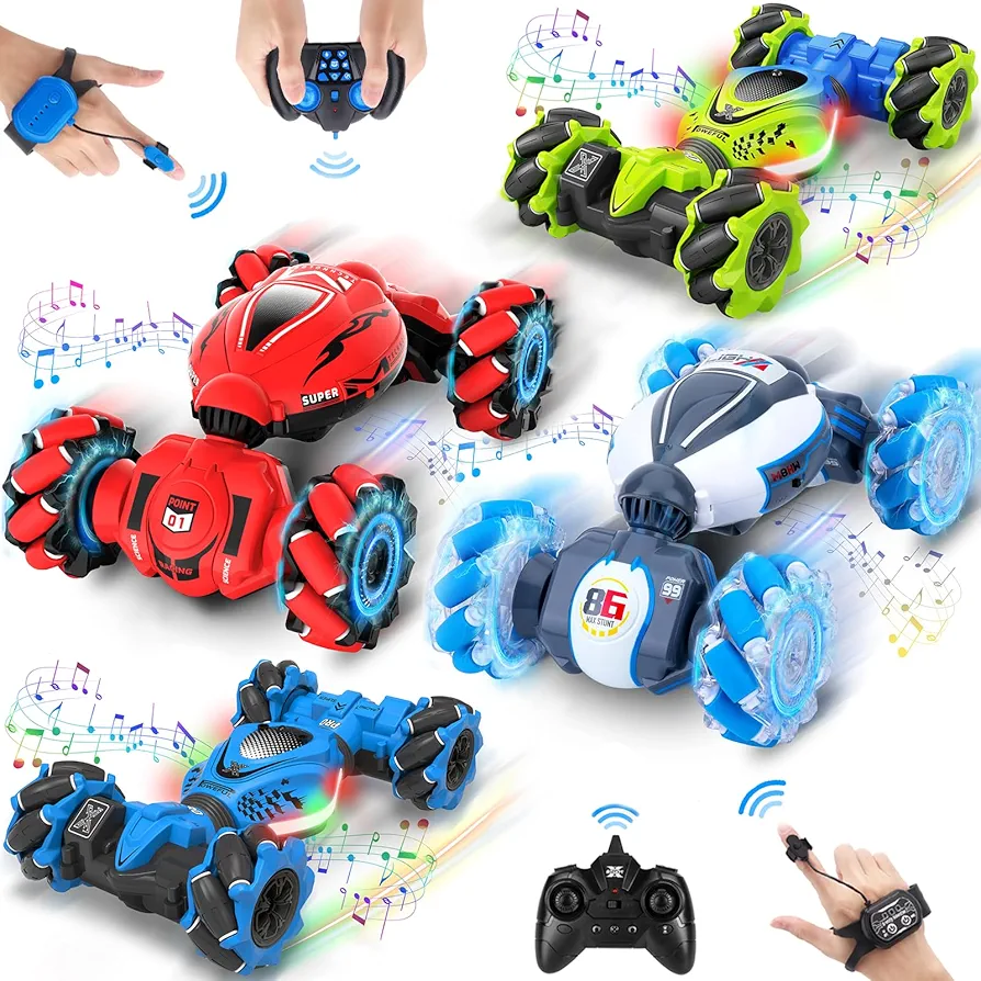 RC Cars Gesture Sensing RC Stunt Car, Gesture RC Car with Light Music 2.4Ghz 4WD Remote Control Car Toy for Kids 8-12, Birthday Xmas Gifts for Kids Boys Girls Aged 6 7 8 9 10 11 12, 4 Cars