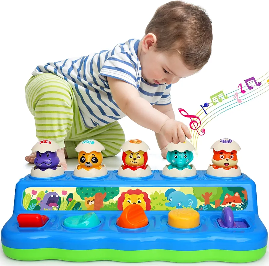 Baby Musical Toys for Babies 6-12 12-18 Months Cause and Effect Pop Up Animal Toys for 1 Year Old Boy Girl Birthday Gift with Music & Light, Educational Learning Sensory Toys for Toddlers 1-3