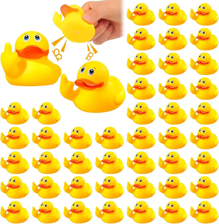 Yellow Rubber Duck Middle Finger Rubber Ducks Cute Small Funny Rubber Ducks Bath Toy for Bathroom Car Dashboard Interior Decorations(48 Pieces)