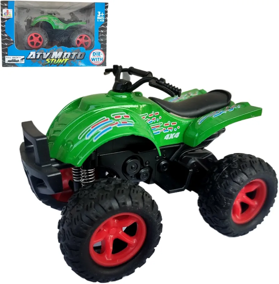 Pull Back Mini ATV Toy Cars (Quad Bike/4x4/Off-Road), Die-Cast Metal Body, Rubber Tires, Birthday Gifts, Party Favors, Christmas Holiday Family Play for Toddlers Kids Boys Girls (Green)