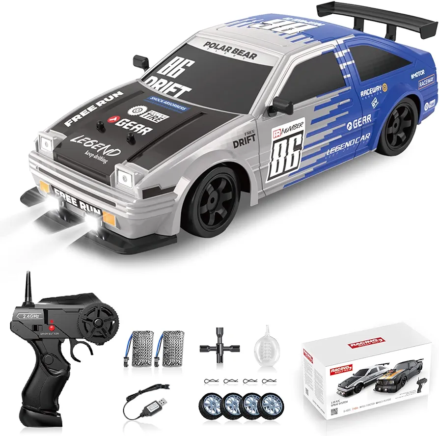 1/16 RC Drift Car 2.4GHz 1:16 4WD High Speed Remote Control Cars Vehicle with LED Lights Two Batteries and Drifting Tires Racing Cars Toy for Adults Boys Girls Kids Gift