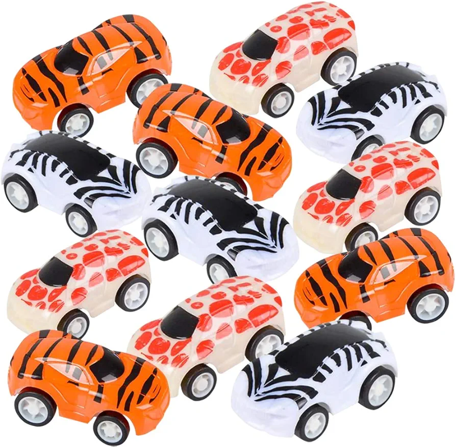 ArtCreativity 2 Inch Safari Pullback Mini Toy Cars, Set of 12, Pullback Racers with Fun Animal Patterns, Birthday Party Favors for Kids, Goodie Bag Fillers, Small Carnival & Contest Prize