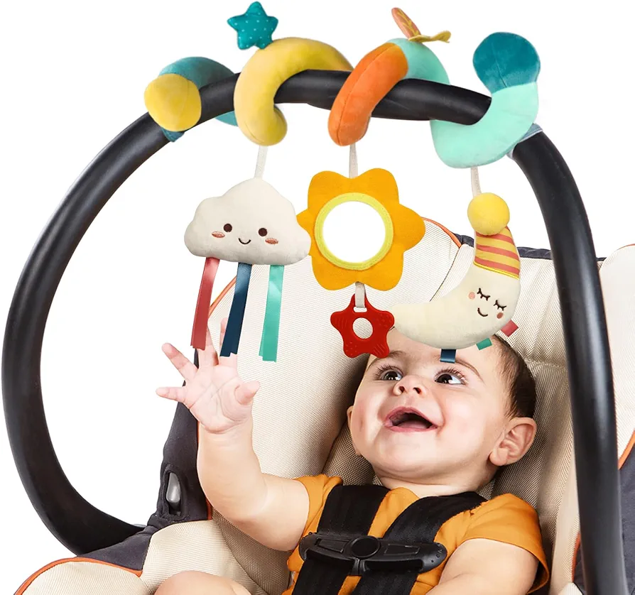 Car Seat Toys Stroller Toys Newborn Toys Baby Toys 0-6 Months, Infant Toys 0-3 Months Baby Toys 3-6 Months for Mobile Crib Bassinet with Squeak Mirror Teether for 0 3 6 9 12 Boys Girls Babies