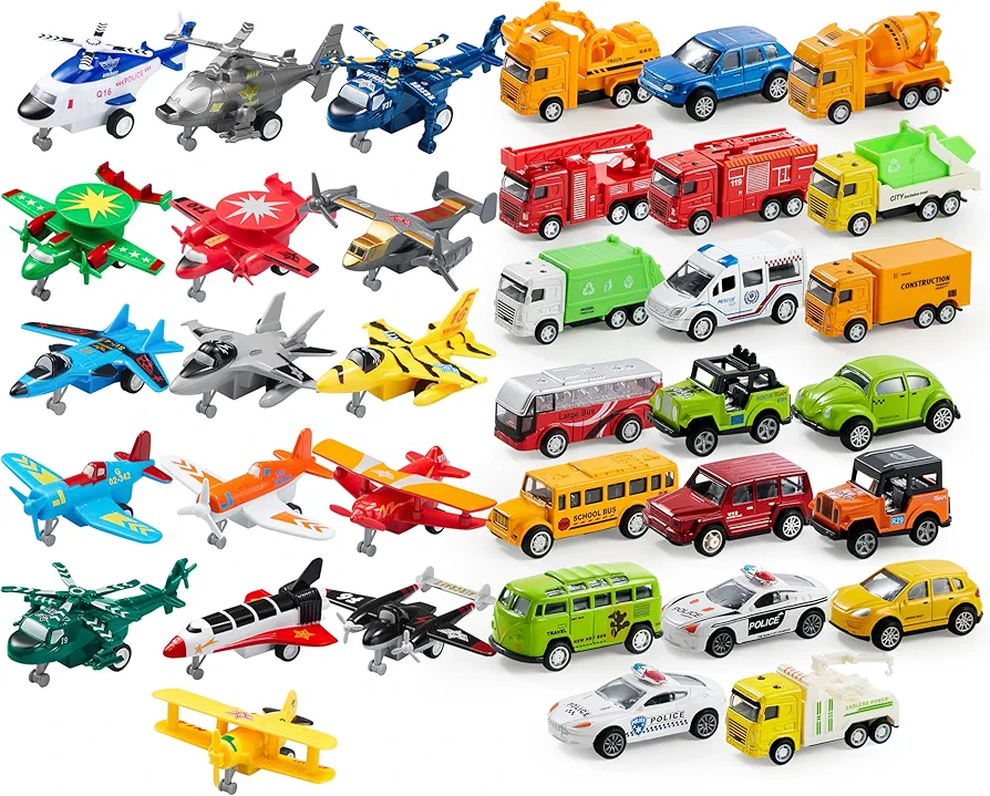 JOYIN 36 Pcs Pull Back Vehicle Toys, Vehicle Set for Toddlers, Child Party Favors, Cake Toppers, Stocking Stuffers, Race Cars Toys for Boys, Gift Car Set for Babies