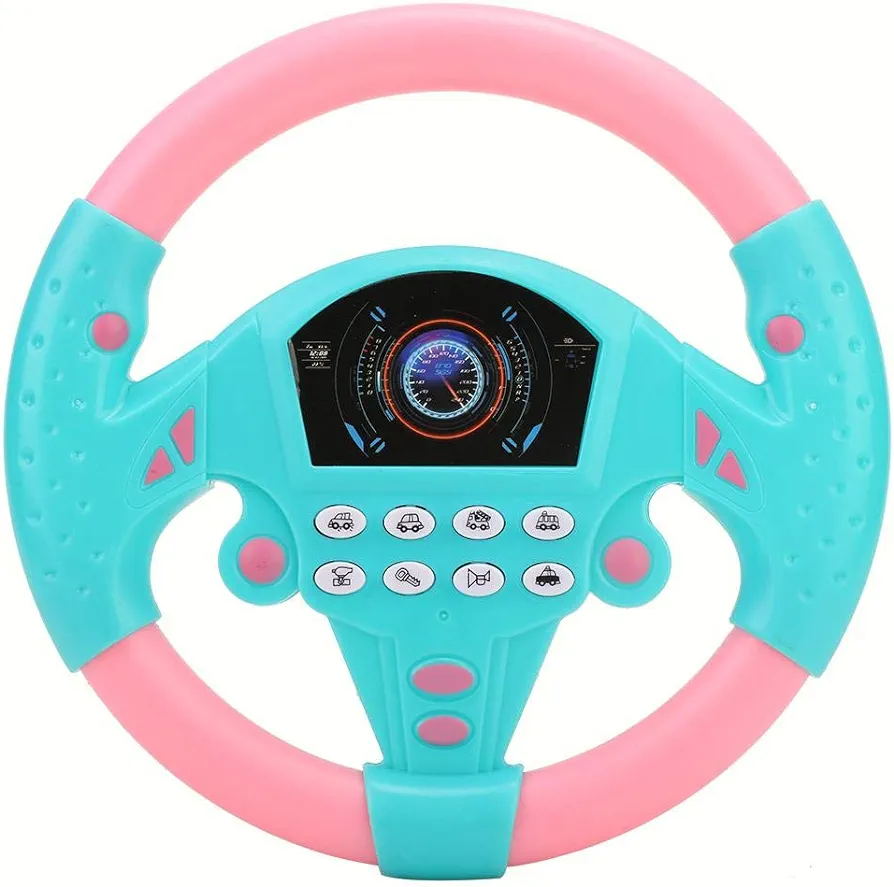 Rosvola Toy Steering Wheel, Steering Wheel Tool, Copilot Steering Wheel Tool, Easy Operation Portable Toddler Girls Boys Children for Kids (Pink Blue)