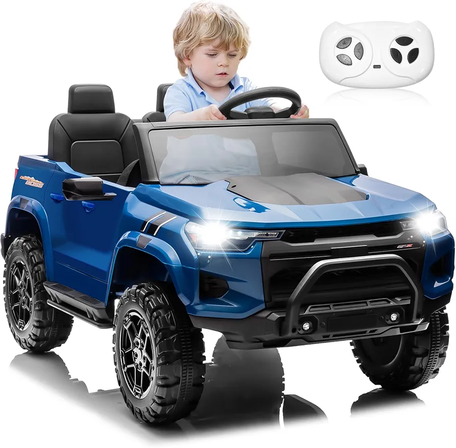 24V 2 Seater Ride On Truck for Kids, JOYRACER 7A Battery Powered Vehicle w/400 W Engine, Parent Remote, 5 Mph Max Speed, Soft Start, Toy Storage, Bluetooth, USB & MP3, Electric Car for Boy Girl, Blue