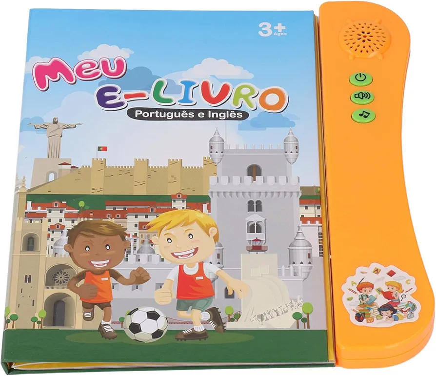 Portuguese English Sound Book, Bilingual Language Learning Toy, Interactive Educational Book with Erasable Pages (Orange)