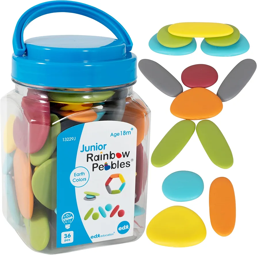 edxeducation - 13229 Rainbow Pebbles - Junior - Earth Colors - Mini Jar - Ages 18M+ - Sorting and Stacking Stones - Early Math Manipulative for Children - First Counting and Construction Toy