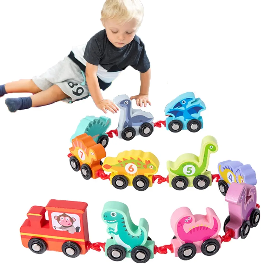 Toddler Toys for 4 3 Year Old Boys Gifts,Montessori Toys for 3 4 Year Old Girls Birthday Gifts,Wooden Train Set Dinosaur Toys for Kids 3-5 Years Old Toy Cars for Toddler Boy Toys Age 4