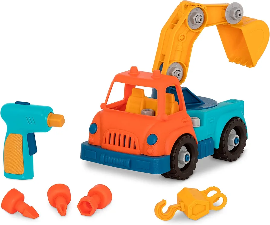 Battat- Wonder Wheels- Take-Apart Crane Truck – Toy Crane Truck With Drill For Kids – STEM Toy- Developmental Toy – 3 Years +