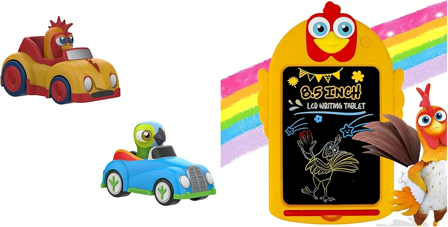 TOYMAKER La Granja De Zenon Kids Car Bartolito Chicken Toys Push and Go Cars Toys and LCD Writing Tablet Doodle Boards Colorful Toddlers Toys