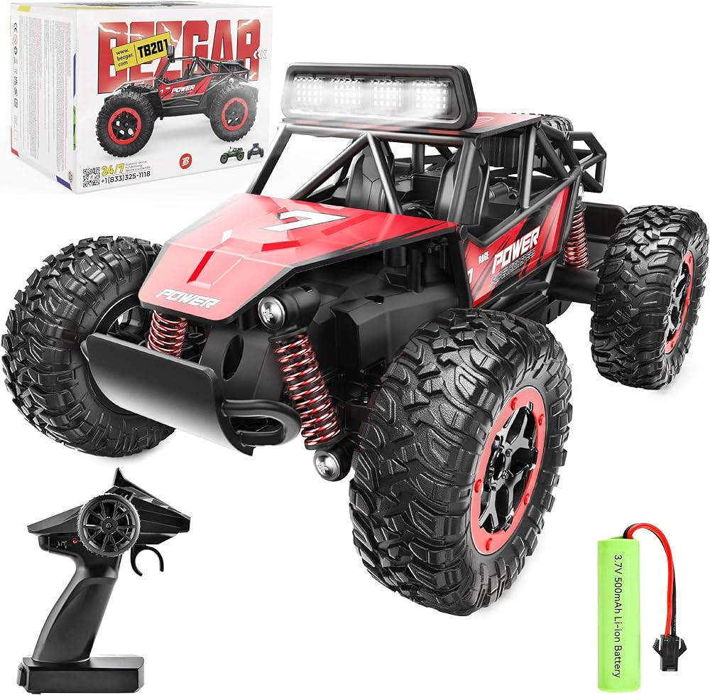 BEZGAR TB201 RC Cars-1:20 Scale Remote Control Car-2WD High Speed 20 Km/h Electric Toy Off Road Vehicle Monster Truck Crawler with LED Headlight and Rechargeable Battery for 6+ Year Old Boys Girls