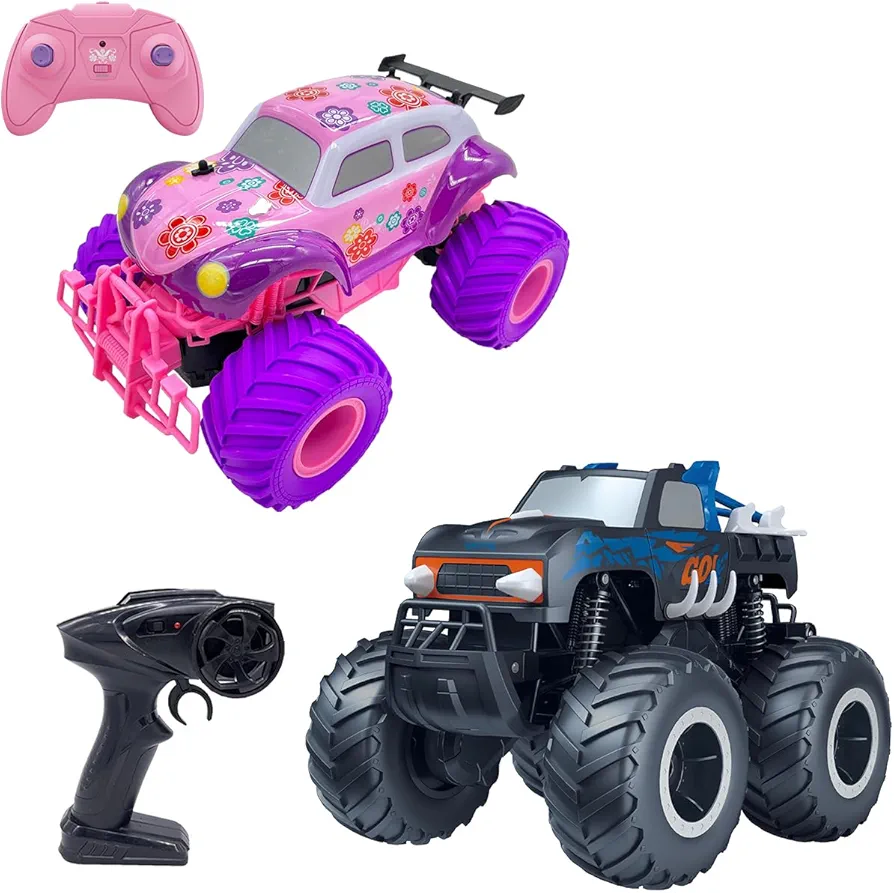 Threeking 1 pc Waterproofing 1:16 Pick-up RC Car Truck and 1 pc Pink Rc Car Toys for Kids Boys Girls Ages 6+