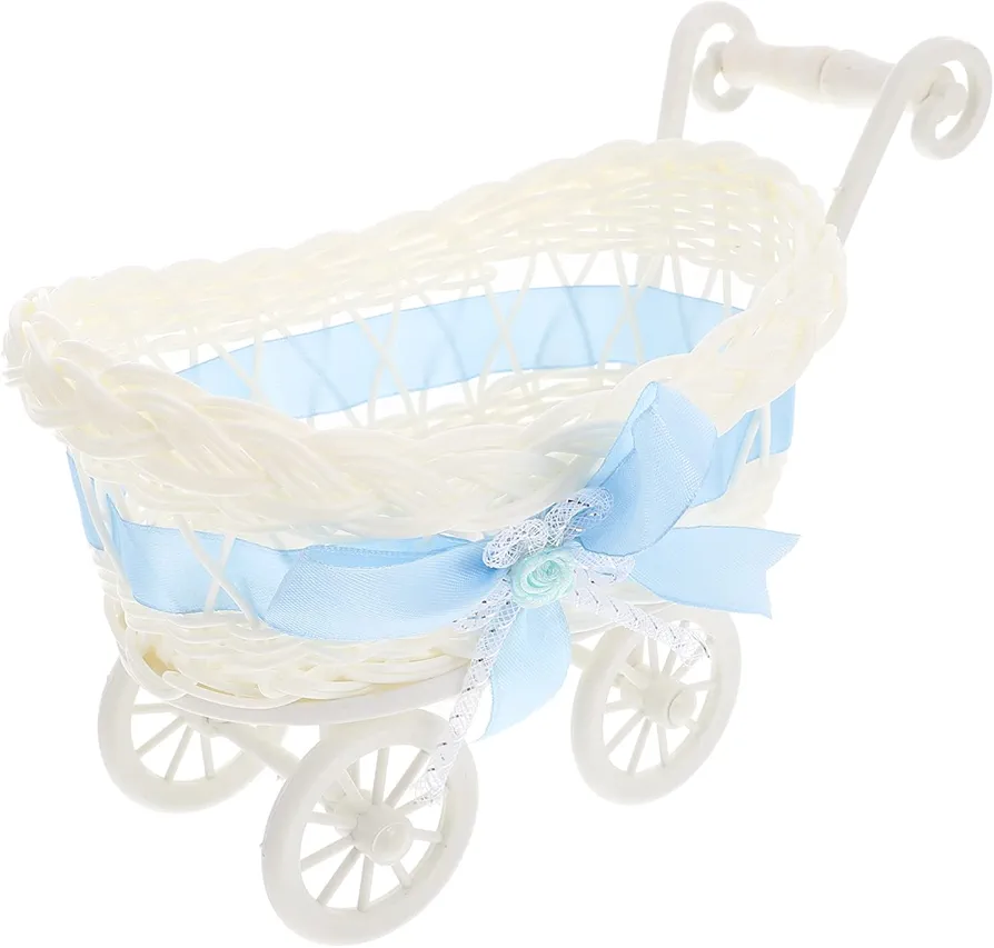 Zerodeko 1PC Baby Stroller for Dolls, Candy Container Basket Desktop, Wedding Woven Flower Basket Decoration, Imitation Toys Doll Stroller