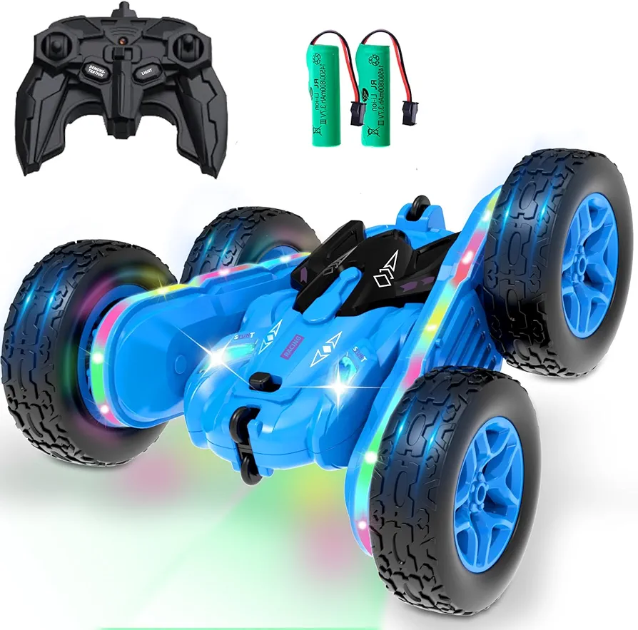 VanSmaGo Remote Control Car, RC Stunt Car Toys Double-Sided 360 Flips Rotating All Terrain 4WD Drift Truck with Strip Lights and Headlights for Ages 6-12 Boys Girls Birthday Gift