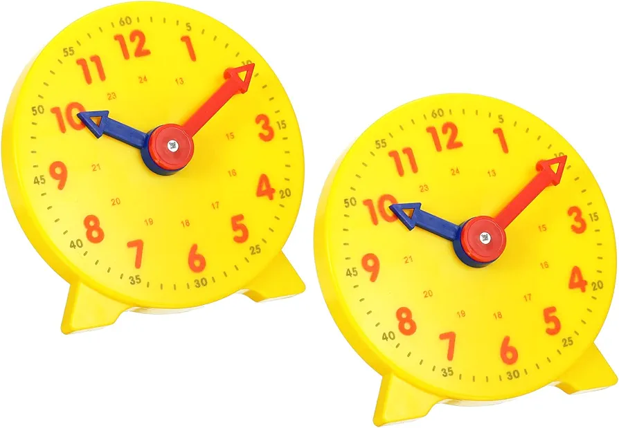 PATIKIL 4 inch Teaching Clock, 2 Pack Learn Clock Learning Tell Time Analog Clock Demonstration Clock 24 Hour 2 Pointers for Classroom Teacher, Yellow