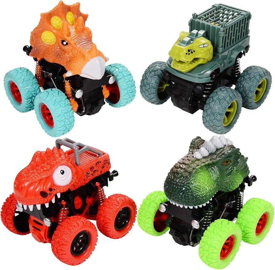 Dinosaur Toys for 2 3 4 5 Year Old Boys, Push & Pull Friction Powered Dinosaur Monster Truck Vehicles for Toddlers Preschoolers Birthday Gifts