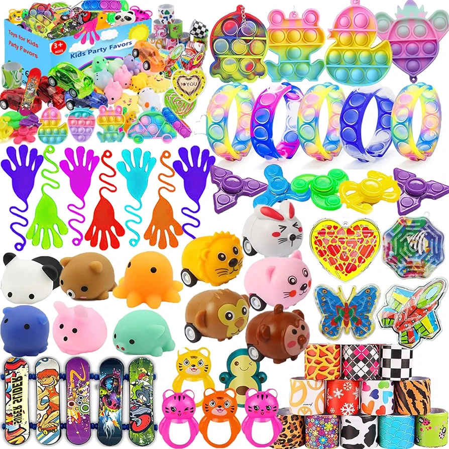 118 Pcs Party Favors for Kids 4-8-12, Pop Fidget Toys, Treasure Box Toys for Classroom Prizes, Pinata Filler Goodie Bag Stuffers, Treasure Chest, Prize Box Toys for Boys Girls