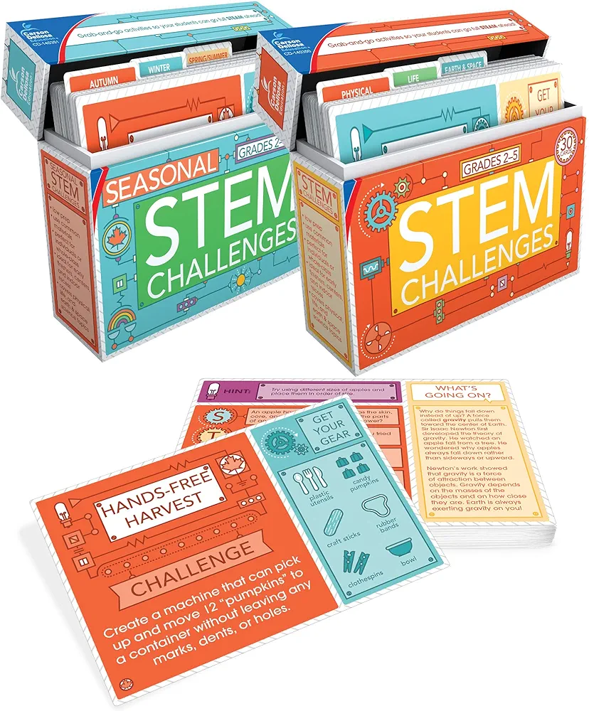 Carson Dellosa Stem Challenges Learning Cards Bundle, 2 Hands-On Science Kits for Kids Ages 8-12, 60 Stem Projects, Educational Science Kits, Stem Education Kit for Homeschool or Classroom