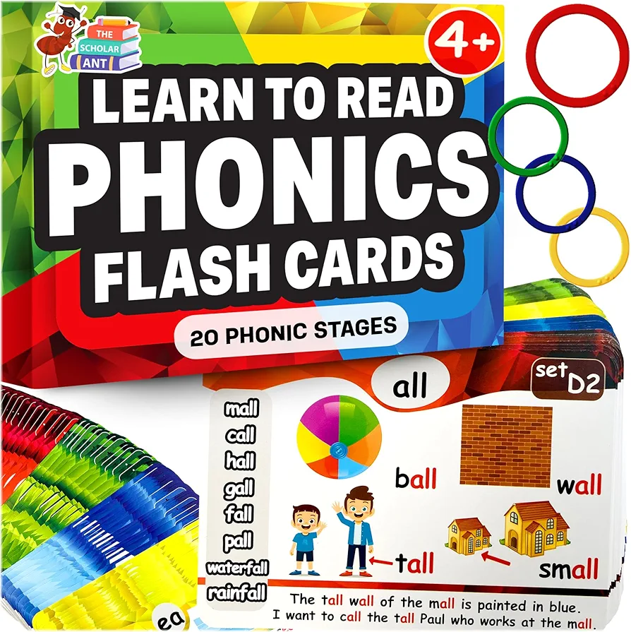 Phonics Flash Cards - Learn to Read in 20 Phonic Stages - Digraphs CVC Blends Long Vowel Sounds - Phonics Games for Kids Ages 4-8 Kindergarten First Second Grade Homeschool Educational