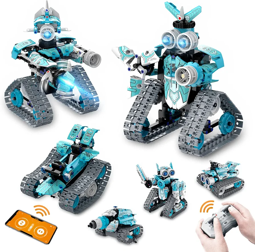 6 in 1 STEM Building Toys Gifts for Age 6,7,8,9,10,11,12 Years Old Kids Boys Girls,APP Remote Control Robot Mech Racer Car Building Blocks,398 Pcs DIY Building Kits Engineering Construction Toy