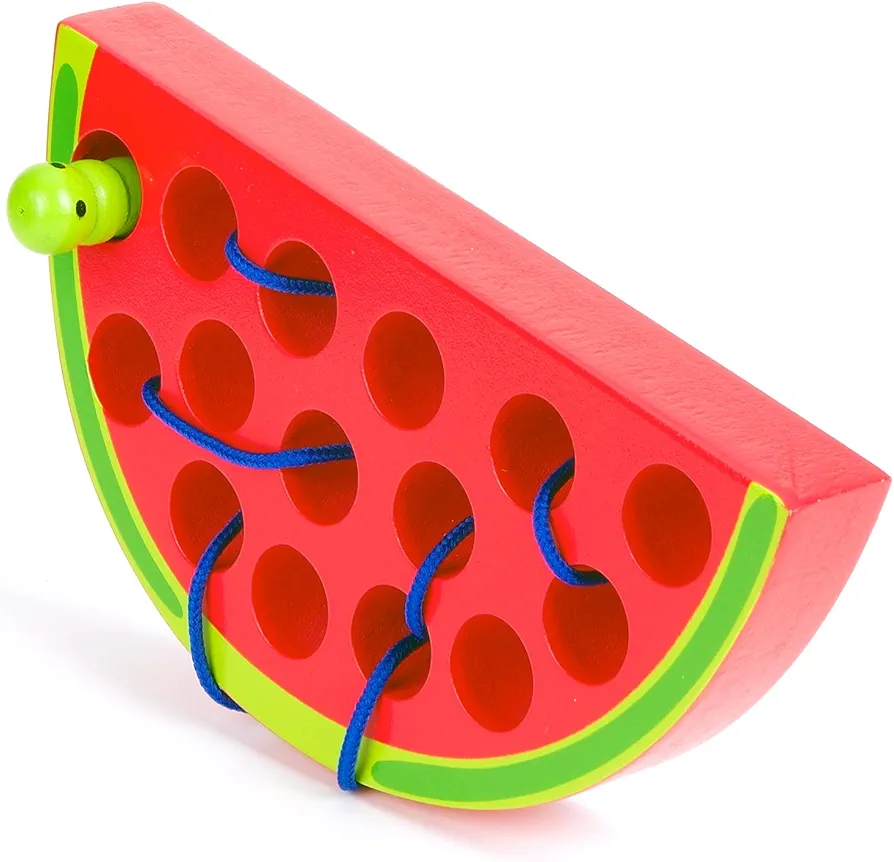 Wooden Lacing Watermelon Threading Toy Wood Block Puzzle Travel Game Fine Motor Skills Montessori Activity Learning Early Build Basic Life Skill Educational Gift For 1 2 3 Years Old Toddlers Baby Kids