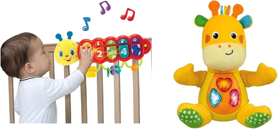 KiddoLab Bundle: Lira's Light-Up Musical Caterpillar & Soft Singing Giraffe - Engaging, Cuddly, and Educational Toys for Infants and Toddlers.