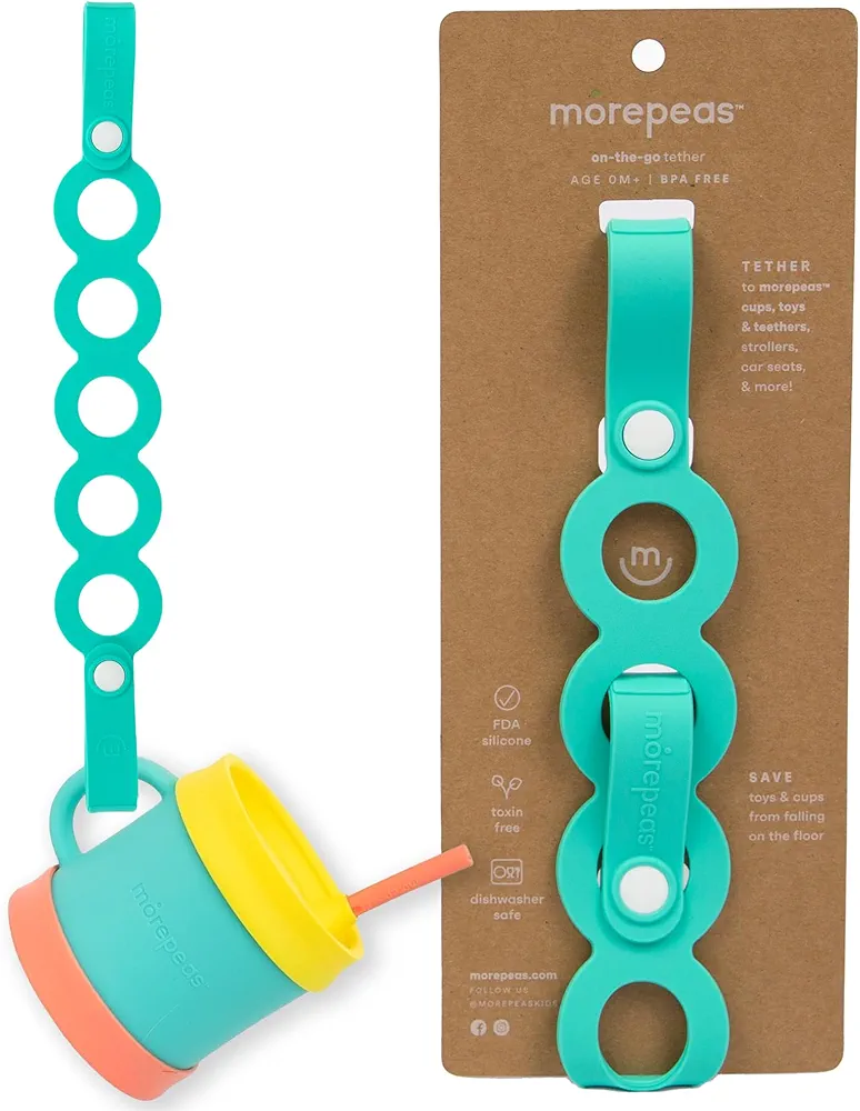 On-The-Go Tether - Stretchable Silicone Teether & Pacifier Clip - Baby Travel Essential - Stroller, Car Seat & Highchair Accessory